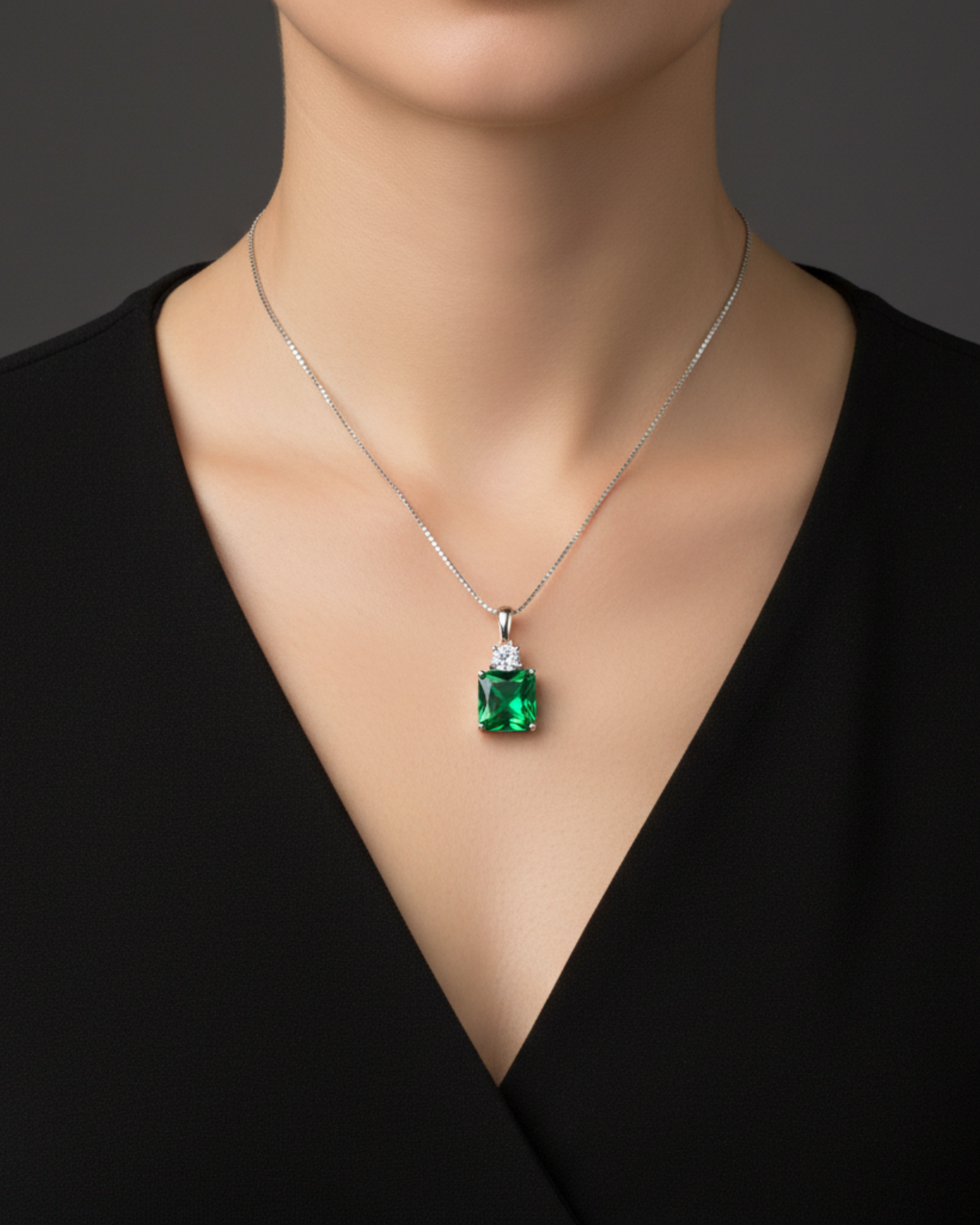 Emerald Silver Pendant Necklace