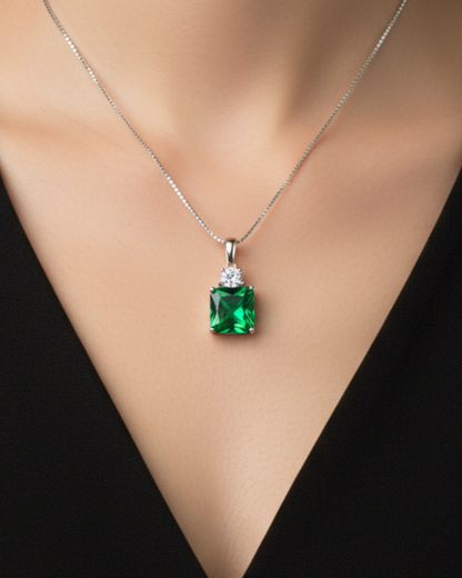 Emerald Silver Pendant Necklace
