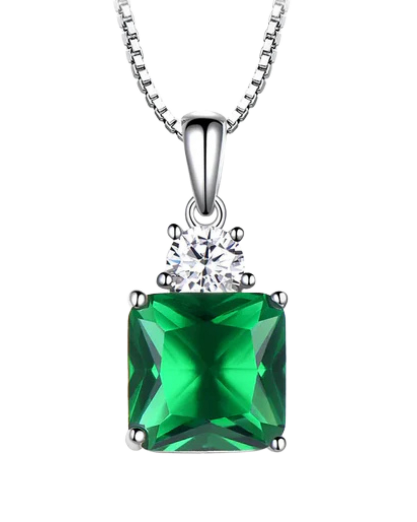 Emerald Silver Pendant Necklace