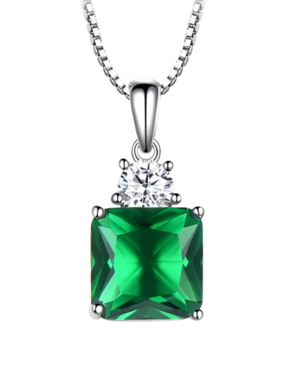 Emerald Silver Pendant Necklace